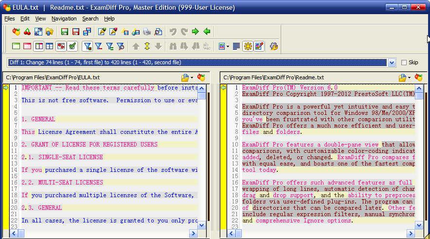 ExamDiffProMasterEditionv7.0.1.19破解版_文档差异比较对比截图1